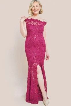 Lace Scallop Edge Mermaid Maxi Dress - Burgundy by Goddiva