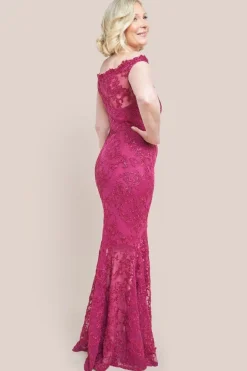 Lace Scallop Edge Mermaid Maxi Dress - Burgundy by Goddiva