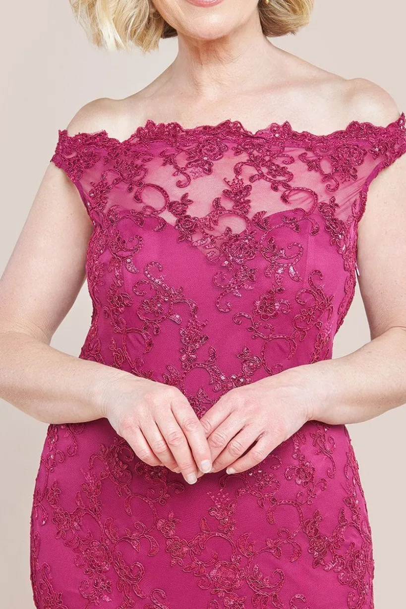 Lace Scallop Edge Mermaid Maxi Dress - Burgundy by Goddiva