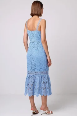 Lace Sleeveless Dress With Ruffle Hem In Blue by Angeleye