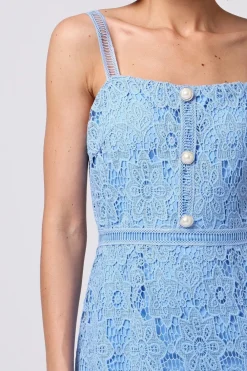 Lace Sleeveless Dress With Ruffle Hem In Blue by Angeleye