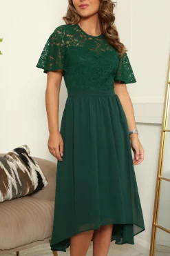 Lace Top Chiffon Skirt Midi Dress by Double Second