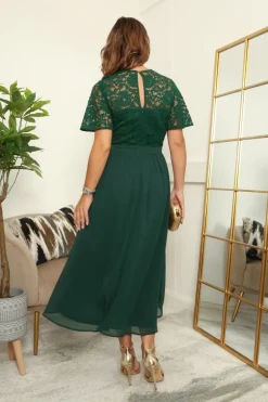 Lace Top Chiffon Skirt Midi Dress by Double Second
