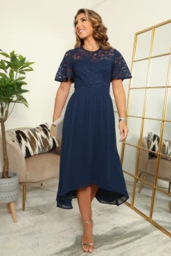Lace Top Chiffon Skirt Midi Dress by Double Second