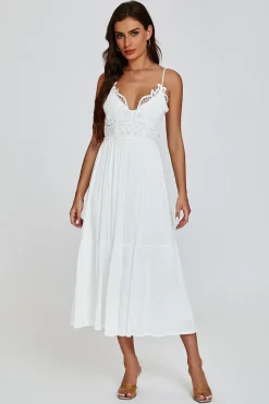 Lace Top Maxi Dress In White by FS Collection