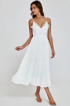 Lace Top Maxi Dress In White by FS Collection