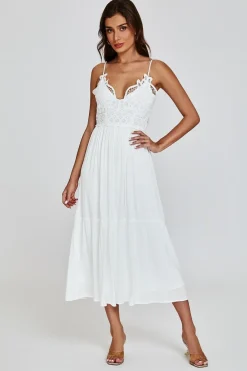 Lace Top Maxi Dress In White by FS Collection