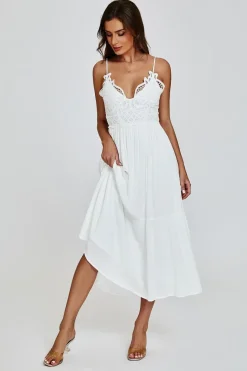Lace Top Maxi Dress In White by FS Collection
