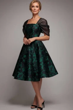 Lace Up Jacquard Midi Dress With Organza Wings - Emerald Black by Goddiva