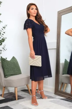 Lace Wrap Front Midi Dress - Navy by Double Second
