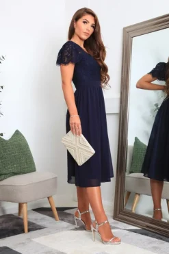 Lace Wrap Front Midi Dress - Navy by Double Second