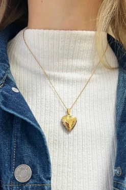 Large Heart Locket Necklace In Gold by SVNX