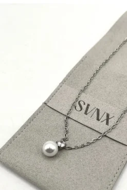 Large Pearl Diamante Necklace In Silver by SVNX