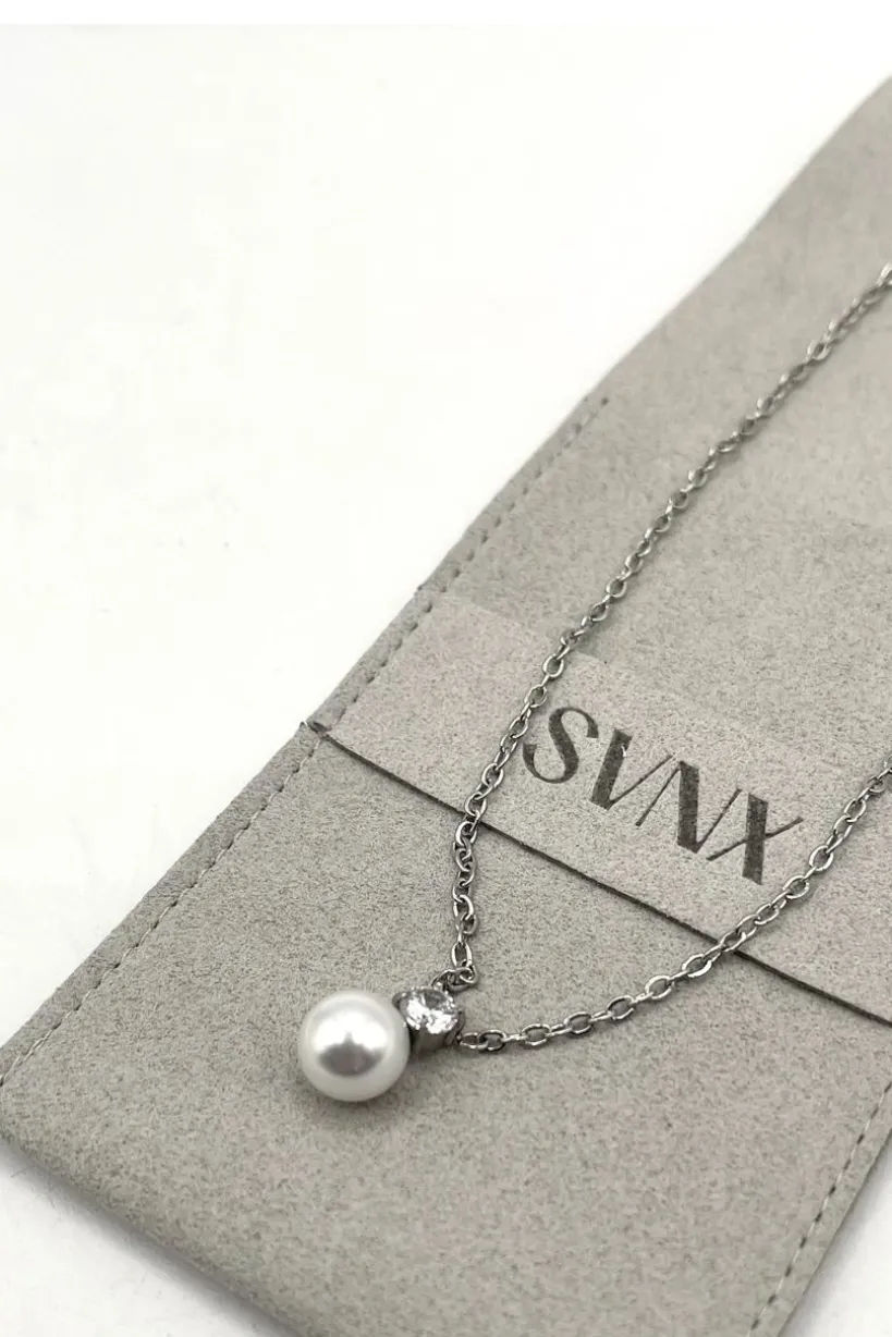 Large Pearl Diamante Necklace In Silver by SVNX