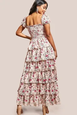 Layered Dipped Hem Floral Maxi - Beige by Goddiva