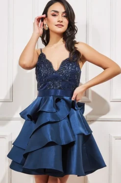 Layered Frilled Mini Dress - Navy by Goddiva