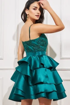 Layered Frilled Mini Dress - Emerald Green by Goddiva