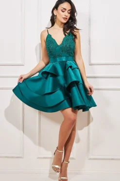Layered Frilled Mini Dress - Emerald Green by Goddiva