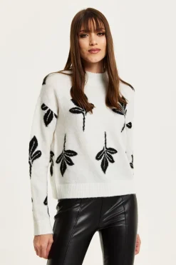 Leaf Pattern High Neck Jumper by Liquorish