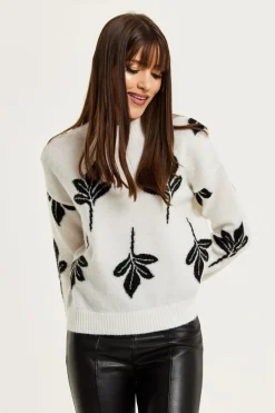 Leaf Pattern High Neck Jumper by Liquorish