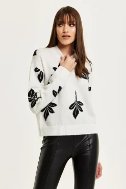 Leaf Pattern High Neck Jumper by Liquorish