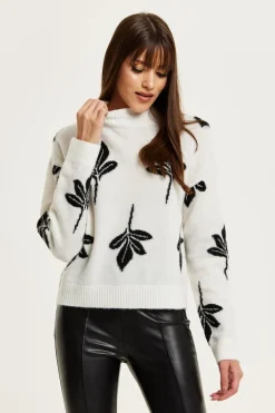 Leaf Pattern High Neck Jumper by Liquorish