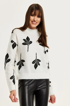 Leaf Pattern High Neck Jumper by Liquorish