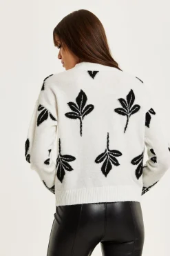Leaf Pattern High Neck Jumper by Liquorish