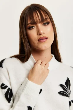 Leaf Pattern High Neck Jumper by Liquorish