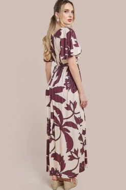 Leaf Print Flutter Sleeve Maxi Dress - Cream by Goddiva
