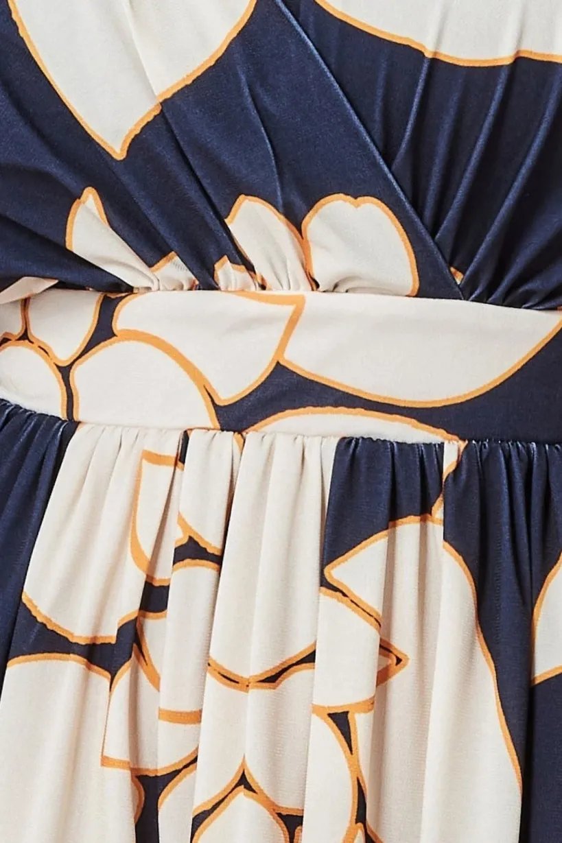 Leaf Print Flutter Sleeve Midi - Navy by Goddiva