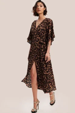 Leopard Midi Dress With Short Sleeves by Liquorish