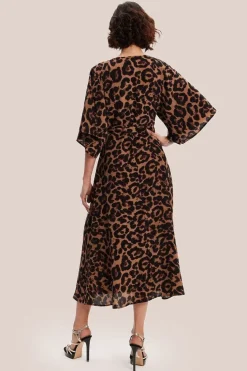 Leopard Midi Dress With Short Sleeves by Liquorish