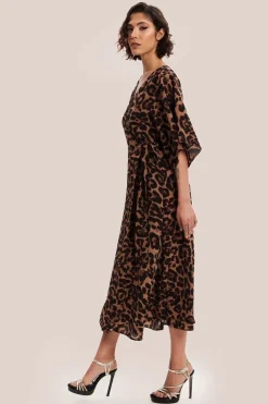 Leopard Midi Dress With Short Sleeves by Liquorish