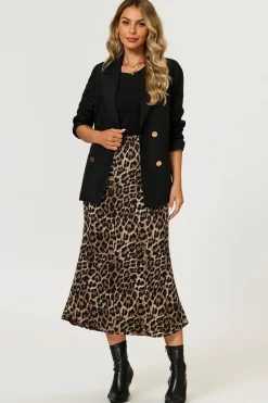 Leopard Print Satin Midi Skirt In Brown by FS Collection