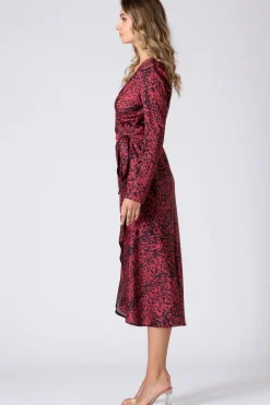 Leopard Print Wrap Dress With Long Sleeve by Urban Touch