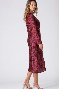 Leopard Print Wrap Dress With Long Sleeve by Urban Touch