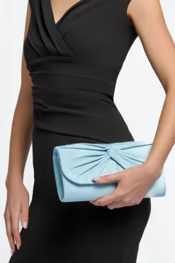 Light Blue Suede Clutch Bag With Knot Detail by Aftershock London