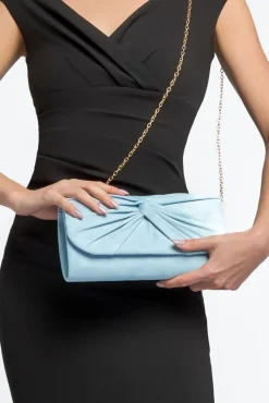 Light Blue Suede Clutch Bag With Knot Detail by Aftershock London