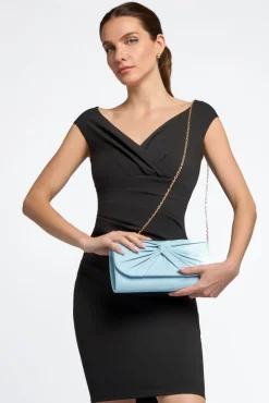 Light Blue Suede Clutch Bag With Knot Detail by Aftershock London