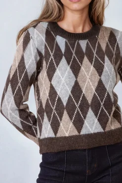Light Brown Grey Wool Blend Jacquard Jumper by Aftershock London