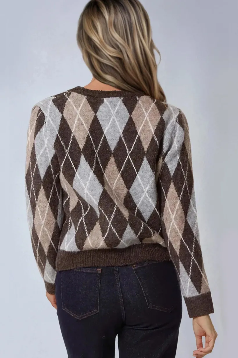 Light Brown Grey Wool Blend Jacquard Jumper by Aftershock London