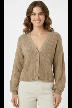 Lightweight Classic Front Button Ribbed V-Neck Top by Avinci