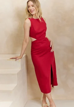 Linen Midi Dress With Side Cut Outs by Angeleye