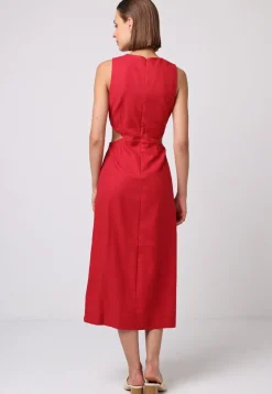 Linen Midi Dress With Side Cut Outs by Angeleye