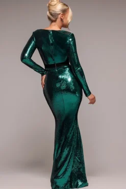 Liquid Sequin Corsage Maxi - Emerald Green by Goddiva