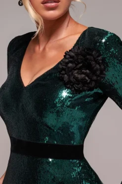 Liquid Sequin Corsage Maxi - Emerald Green by Goddiva