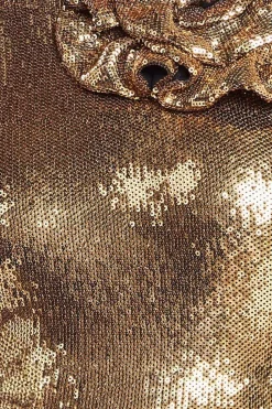 Liquid Sequin Halterneck Mini With Corsage - Gold by Goddiva