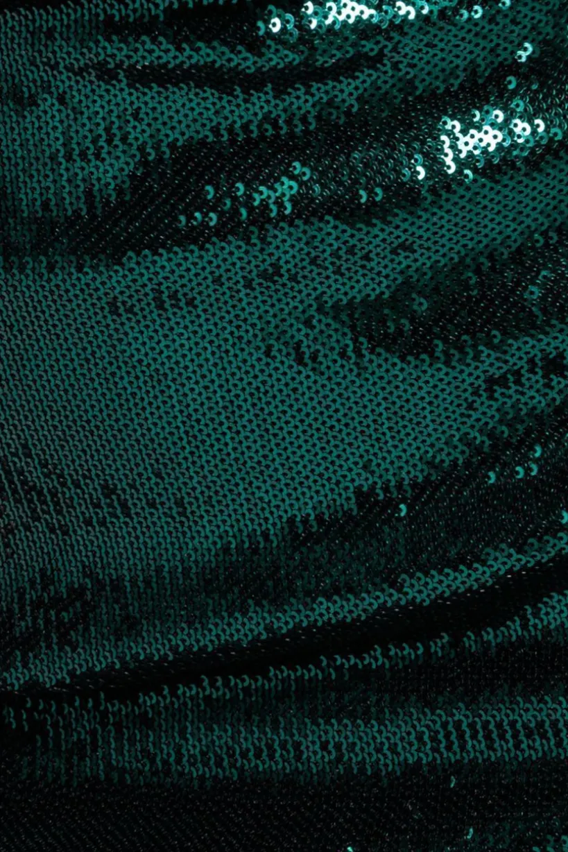 Liquid Sequin Midi With Corsage - Emerald Green by Goddiva