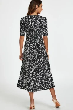 Little Floral Print Button Front Midi Dress In Black by FS Collection